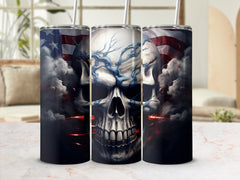 Valor in the Veins: 3D Skull & American Flag 20oz Tumbler Wrap Sublima | 3D Skull & American Flag 20oz Tumbler Wrap Sublimation PNG