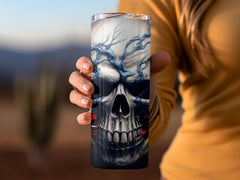 Valor in the Veins: 3D Skull & American Flag 20oz Tumbler Wrap Sublima | 3D Skull & American Flag 20oz Tumbler Wrap Sublimation PNG