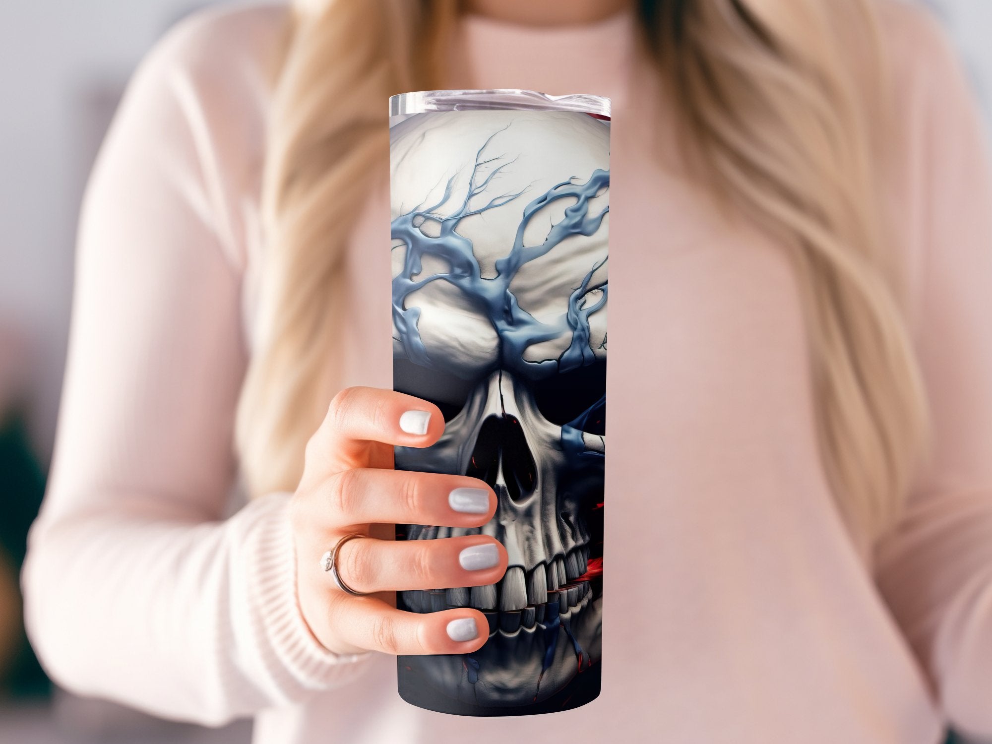 Valor in the Veins: 3D Skull & American Flag 20oz Tumbler Wrap Sublima | 3D Skull & American Flag 20oz Tumbler Wrap Sublimation PNG