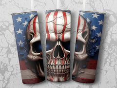 American Flag Skull Tumbler Design | Patriotic 20oz Cup Wrap | Digital Download | USA Pride Sublimation Art | Independence Day Tumbler Wrap - Gabe Atkins Designs