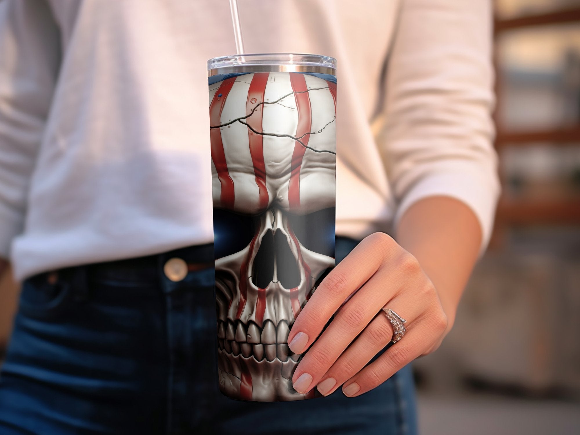 American Flag Skull Tumbler Design | Patriotic 20oz Cup Wrap | Digital Download | USA Pride Sublimation Art | Independence Day Tumbler Wrap - Gabe Atkins Designs