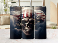 Storm-Wrapped American Flag Skull 20oz Tumbler Design | Ghostly Patriotic Skull Sublimation Wrap | Ethereal Flag Skull Tumbler Graphic | Tumbler Wrap | 20oz tumbler wrap, American Flag, ascending amidst clouds, captivating expression, celebration of liberty, detailed and gleaming, essence of liberty, Ethereal Patriot, ethereal spirit, high-quality print, Majestic 3D Skull, majestic design, national freedom, new arrival, optimized for 20oz tumblers, patriotic spirit, PNG file, premium quality, Skulls, Skulls