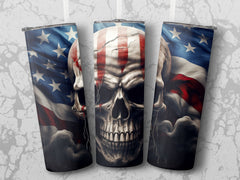 Bleeding American Flag Skull 20oz Tumbler Design | Patriotic Skull Sublimation Wrap | Haunting USA Flag Skull Tumbler Graphic - Gabe Atkins Designs