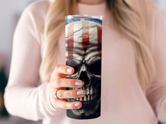 Bleeding American Flag Skull 20oz Tumbler Design | Patriotic Skull Sublimation Wrap | Haunting USA Flag Skull Tumbler Graphic - Gabe Atkins Designs