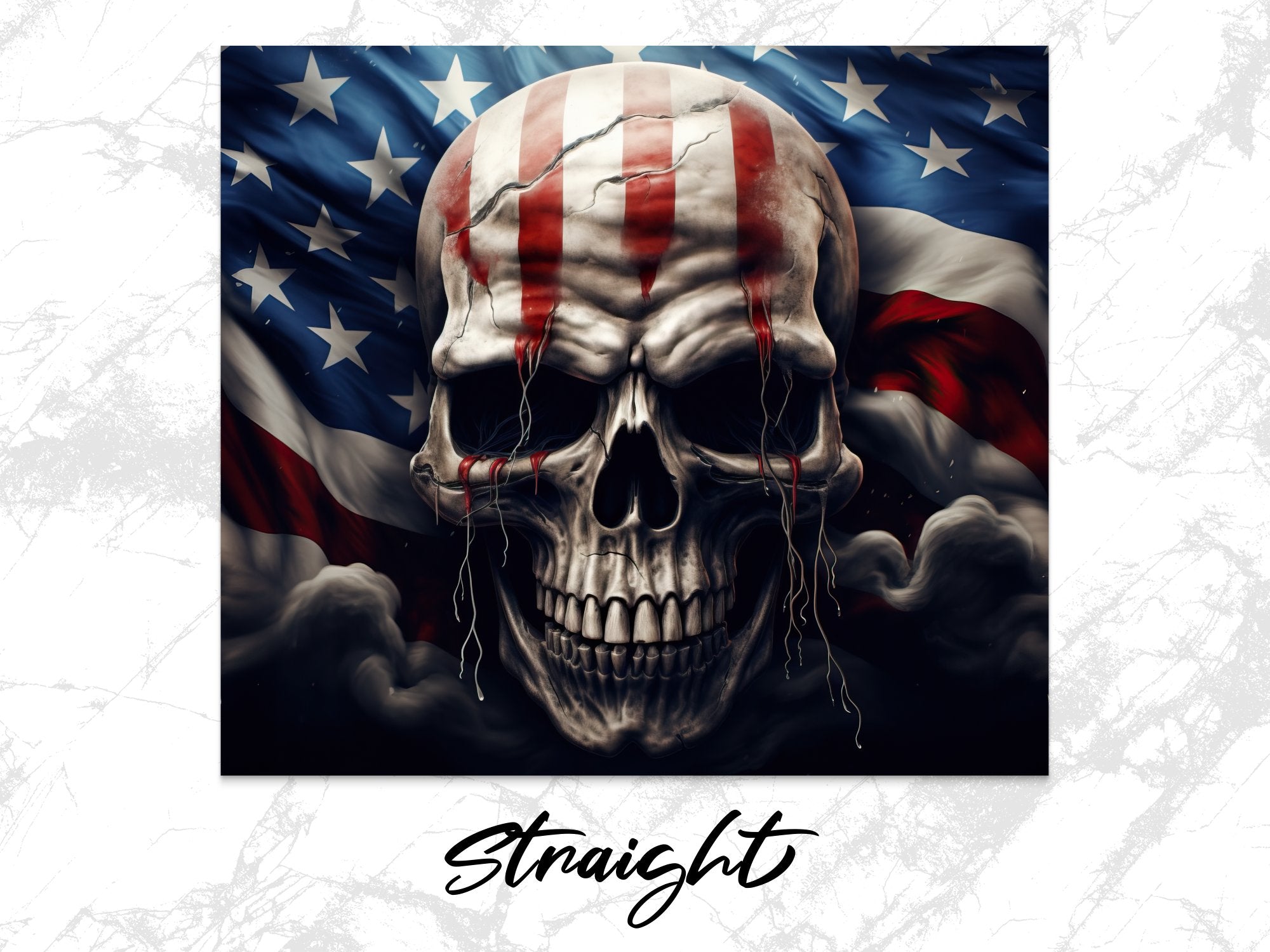 Bleeding American Flag Skull 20oz Tumbler Design | Patriotic Skull Sublimation Wrap | Haunting USA Flag Skull Tumbler Graphic - Gabe Atkins Designs