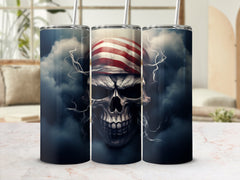 Stormy Striped Skull Tumbler Wrap | Dramatic 20oz American Flag Design | Dramatic 20oz American Flag Design