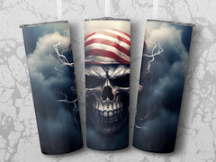 Stormy Striped Skull Tumbler Wrap | Dramatic 20oz American Flag Design | Dramatic 20oz American Flag Design