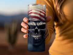 Stormy Striped Skull Tumbler Wrap | Dramatic 20oz American Flag Design | Dramatic 20oz American Flag Design
