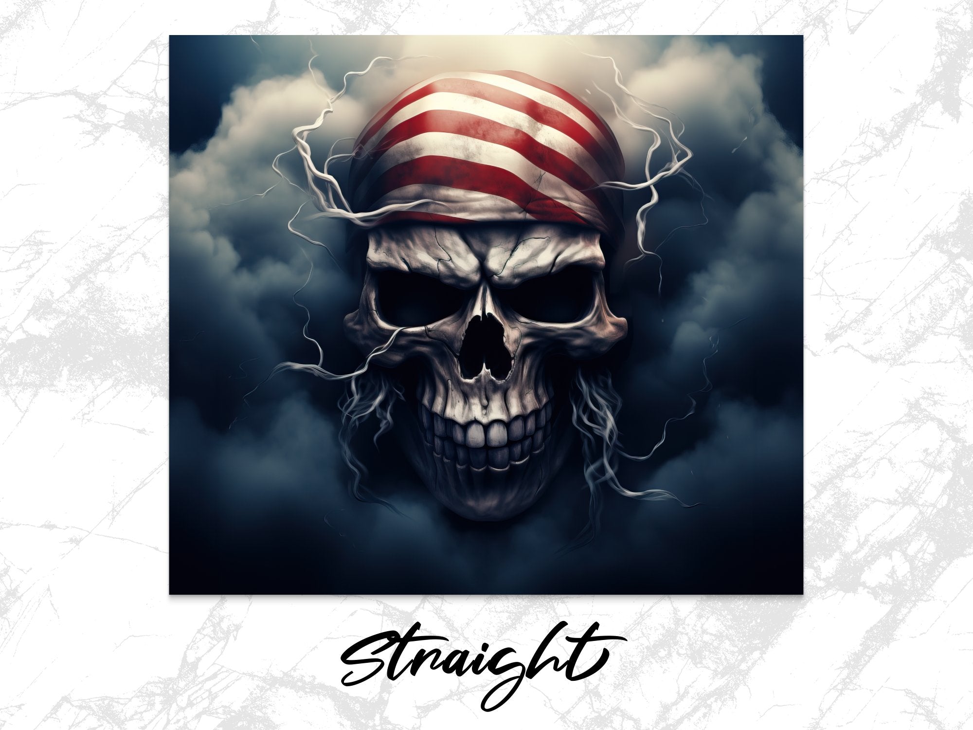 Stormy Striped Skull Tumbler Wrap | Dramatic 20oz American Flag Design | Dramatic 20oz American Flag Design