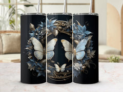 Frosted Elegance: Winter Motifs and Butterflies 20oz Tumbler Wrap Subl | Butterflies 20oz Tumbler Wrap Sublimation PNG Collection