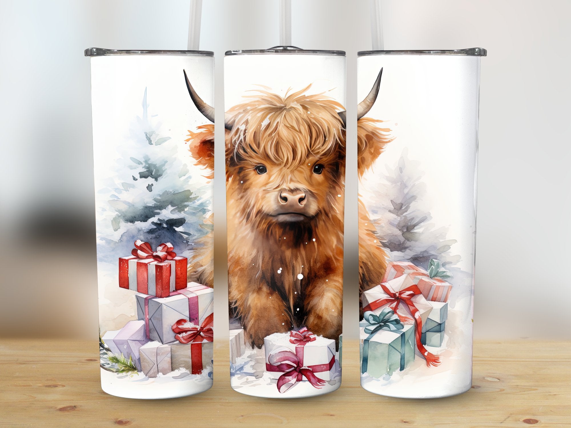 Festive Highland Cow 20oz Tumbler Wrap Designs - Set of 29 Sublimation | Festive Highland Cow 20oz Tumbler Wrap Designs - Set