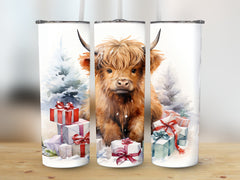 Festive Highland Cow 20oz Tumbler Wrap Designs - Set of 29 Sublimation | Festive Highland Cow 20oz Tumbler Wrap Designs - Set