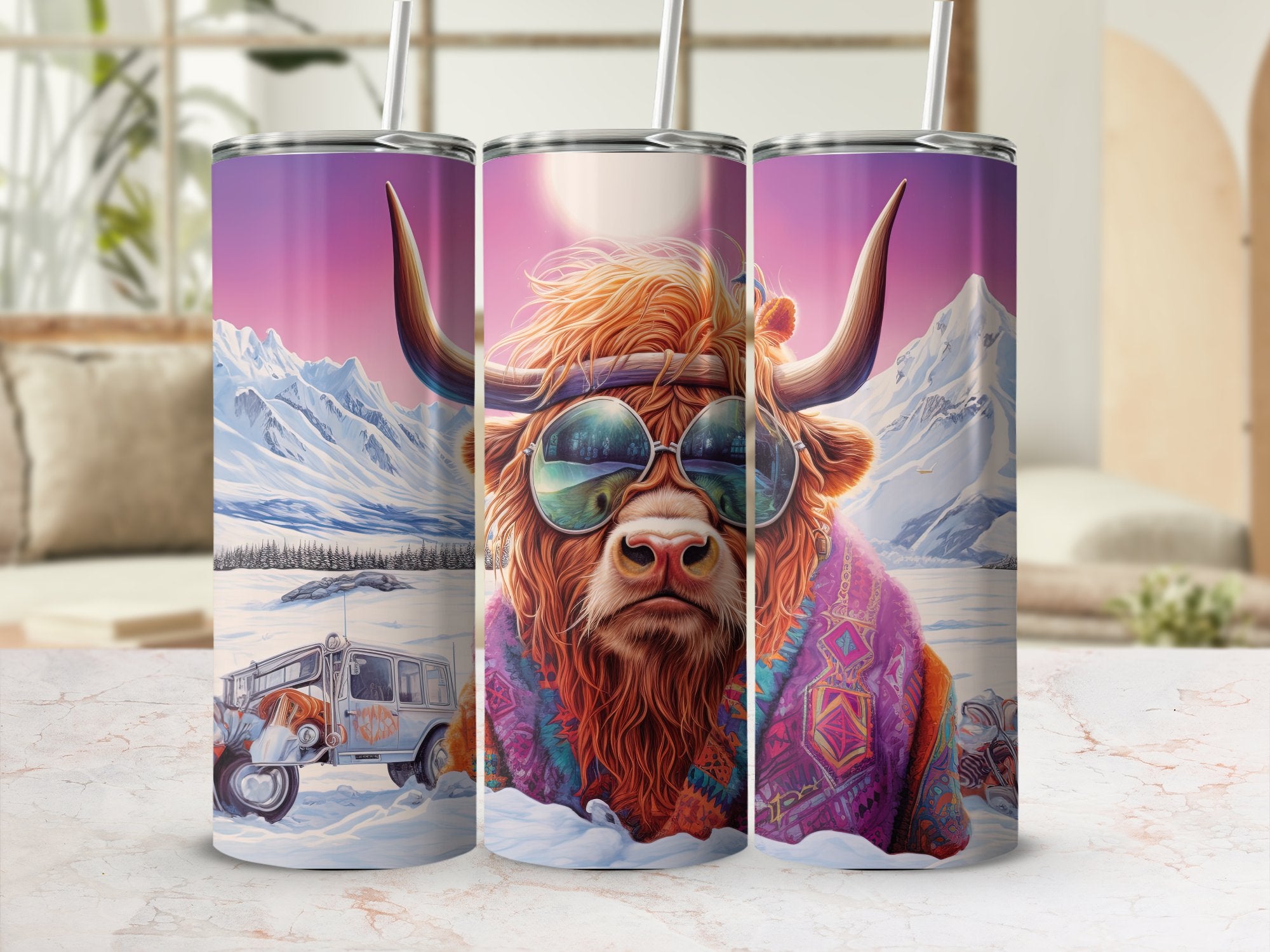 Festive Highland Cow 20oz Tumbler Wrap Designs - Set of 29 Sublimation | Festive Highland Cow 20oz Tumbler Wrap Designs - Set