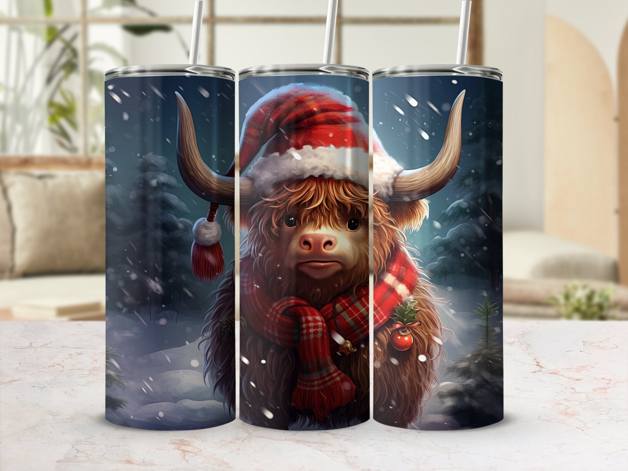 Festive Highland Cow 20oz Tumbler Wrap Designs - Set of 29 Sublimation | Festive Highland Cow 20oz Tumbler Wrap Designs - Set