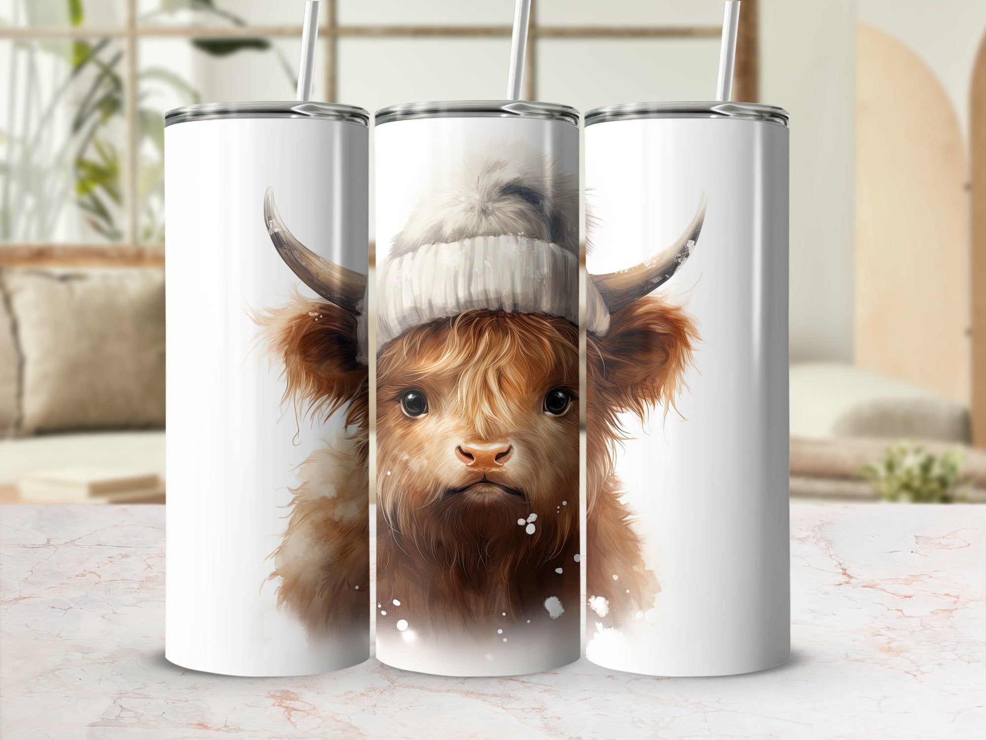 Festive Highland Cow 20oz Tumbler Wrap Designs - Set of 29 Sublimation | Festive Highland Cow 20oz Tumbler Wrap Designs - Set