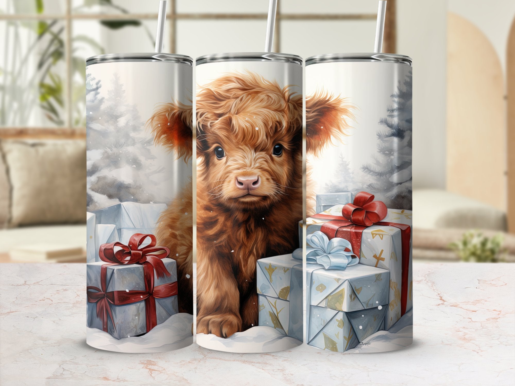 Festive Highland Cow 20oz Tumbler Wrap Designs - Set of 29 Sublimation | Festive Highland Cow 20oz Tumbler Wrap Designs - Set