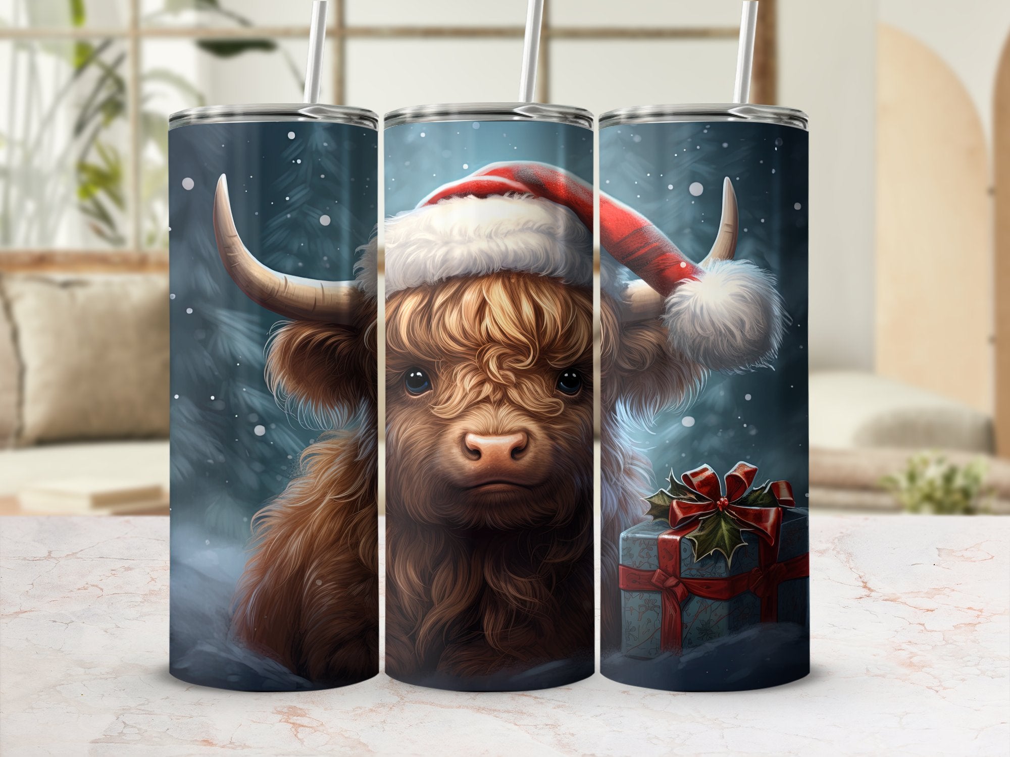 Festive Highland Cow 20oz Tumbler Wrap Designs - Set of 29 Sublimation | Festive Highland Cow 20oz Tumbler Wrap Designs - Set
