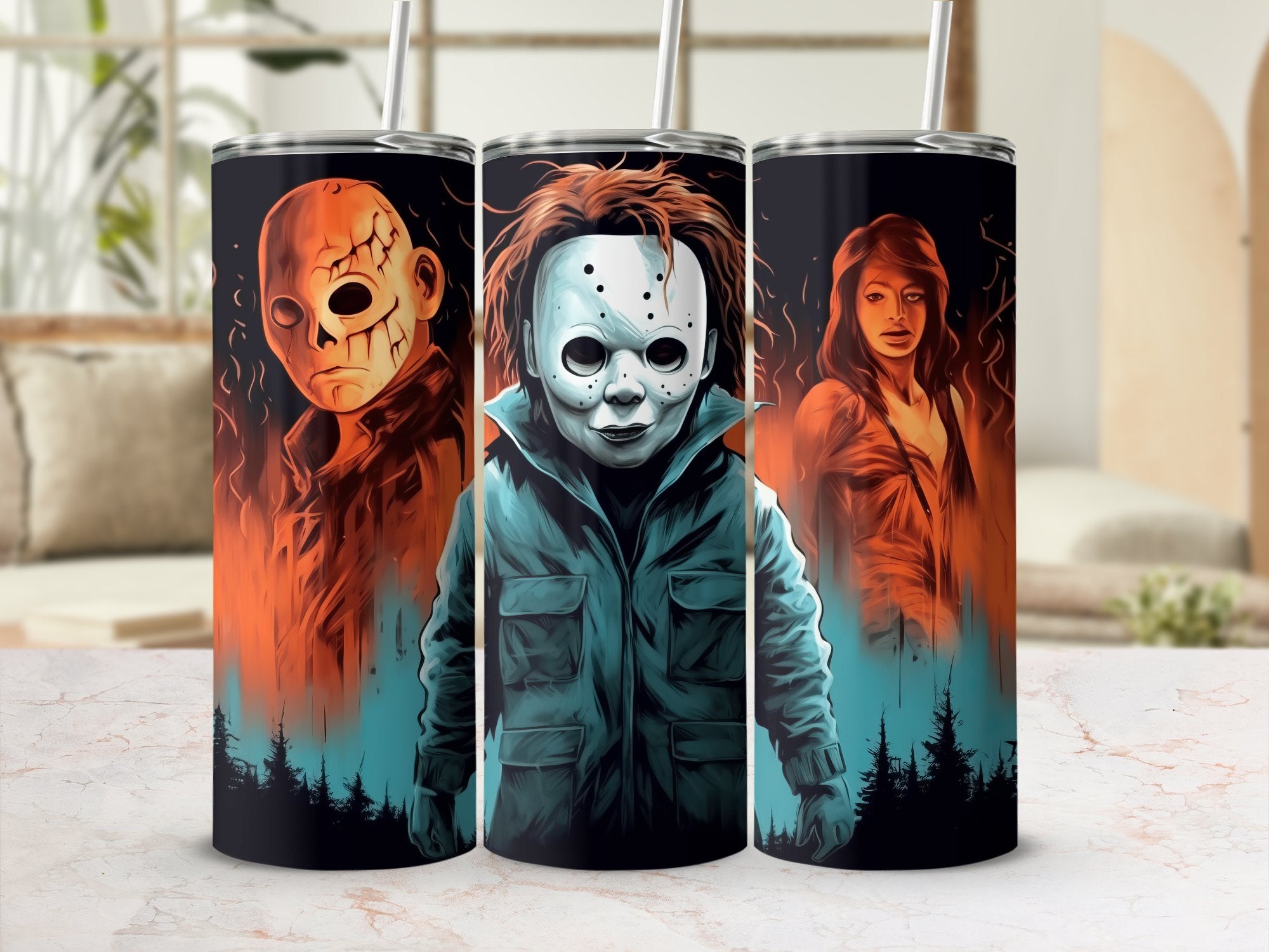 Iconic Horror Characters: Spine-Chilling 20oz Tumbler Wrap Sublimation PNG - Gabe Atkins Designs