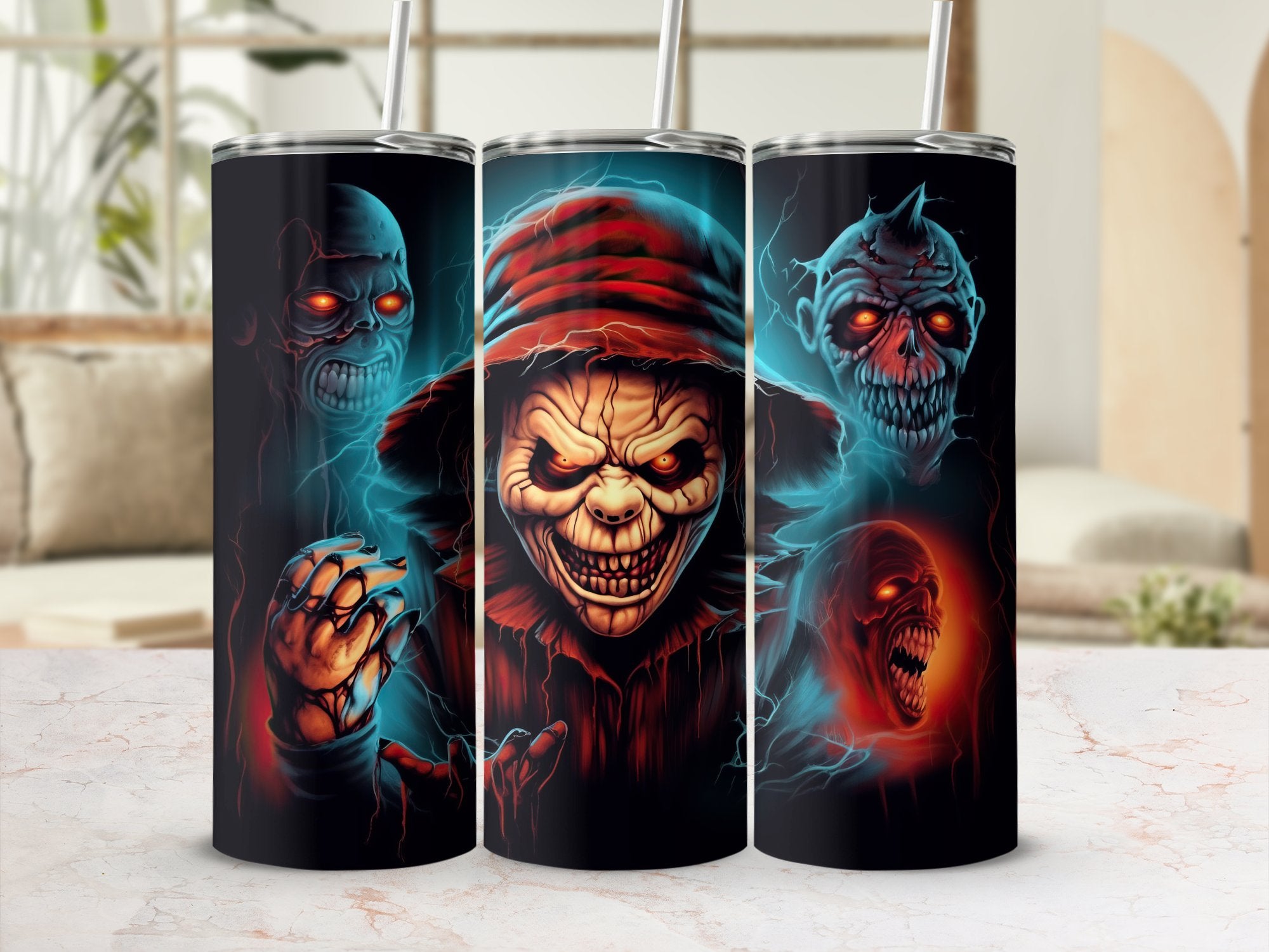 Iconic Horror Characters: Spine-Chilling 20oz Tumbler Wrap Sublimation PNG - Gabe Atkins Designs