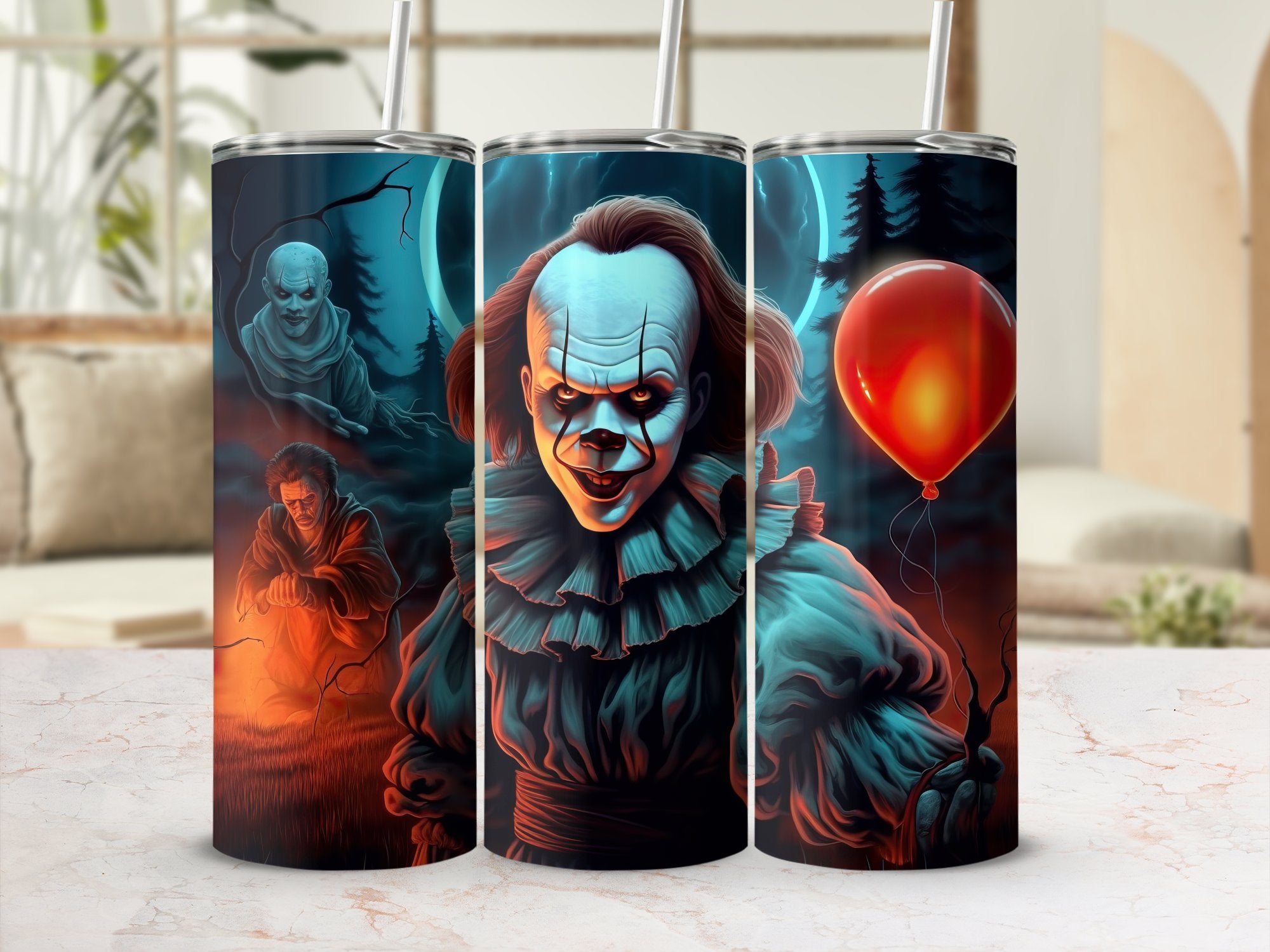 Iconic Horror Characters: Spine-Chilling 20oz Tumbler Wrap Sublimation PNG - Gabe Atkins Designs