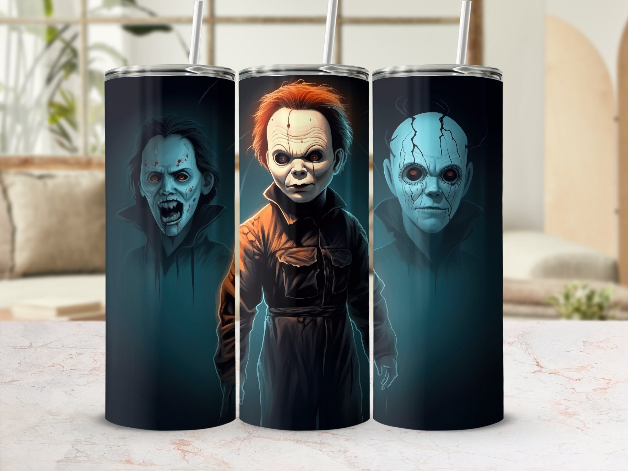 Iconic Horror Characters: Spine-Chilling 20oz Tumbler Wrap Sublimation PNG - Gabe Atkins Designs