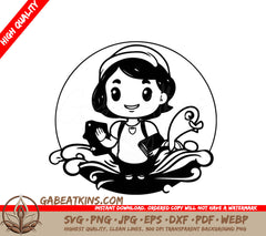  Girl Reading with Fish SVG - Digital Illustration SVG