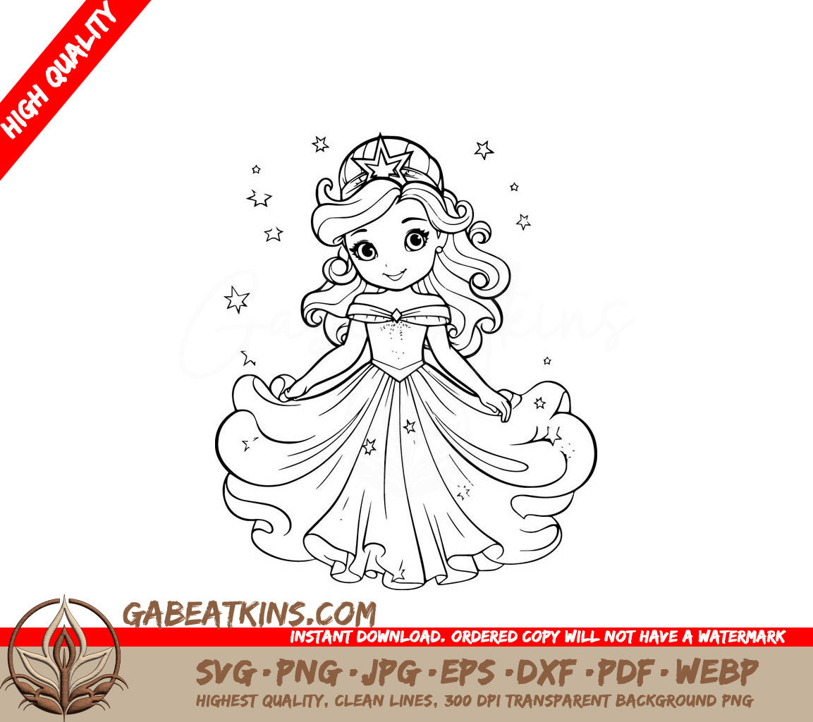  A Little Girl In A Princess Dress SVG - Glittering Fairy Princess SVG