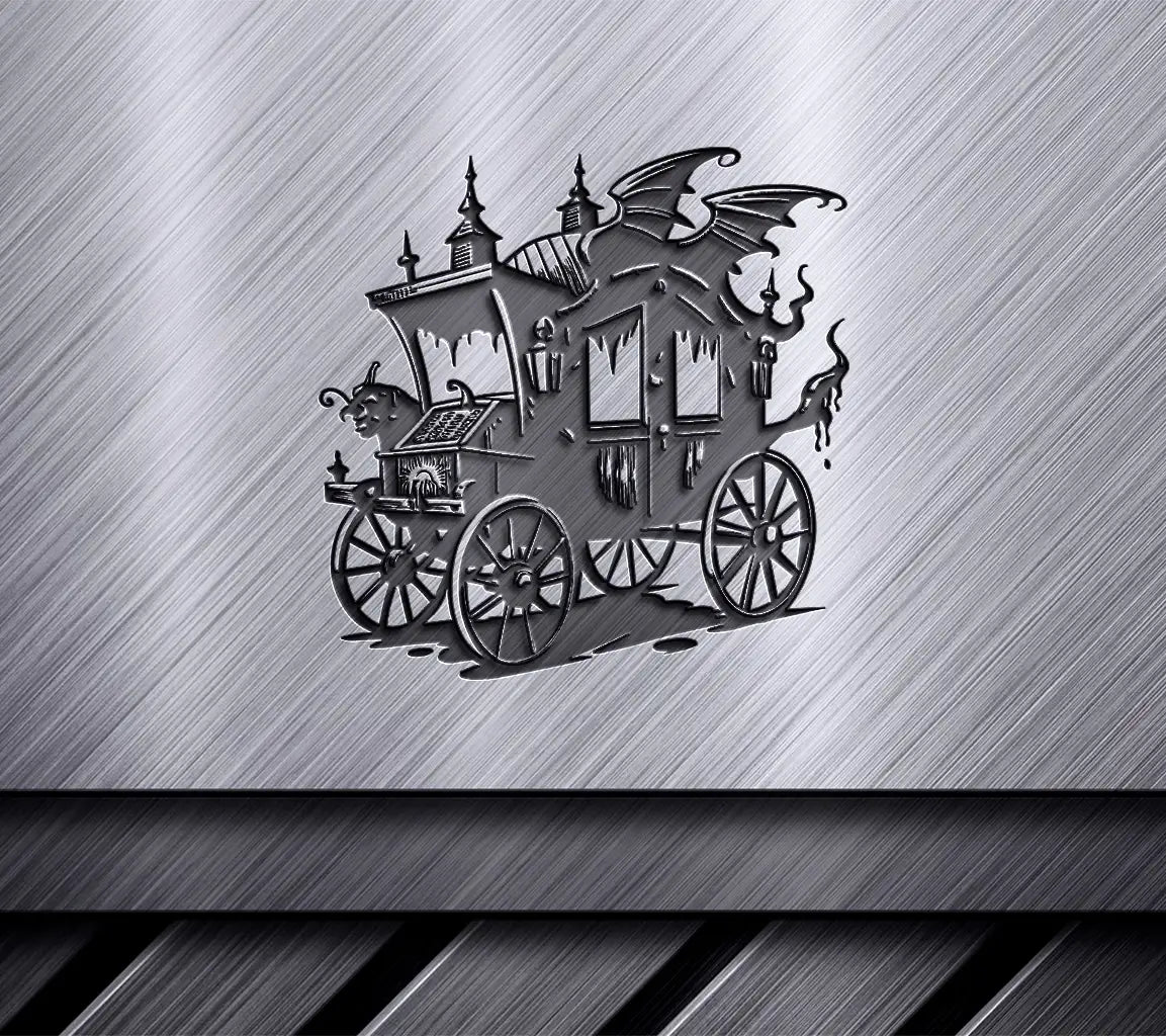 Gothic Haunted Carriage SVG -  Horse-Drawn with Bat Wings & Gargoyles SVG