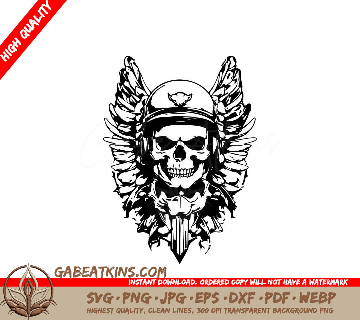 Gothic Skull with Wings Helmet SVG -  Drawing SVG