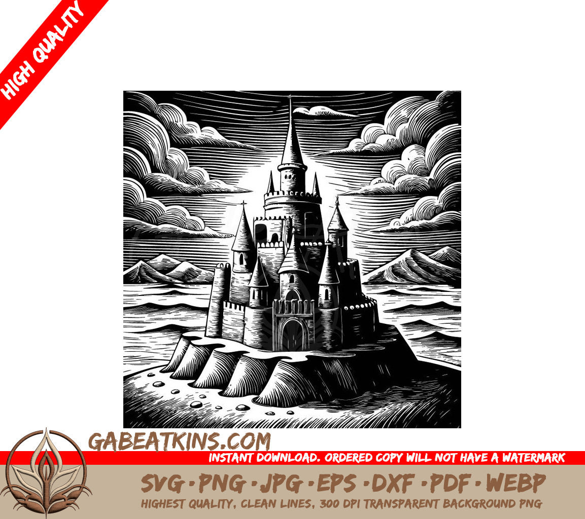  Ocean Castle SVG - Grand Sandcastle with Towers SVG