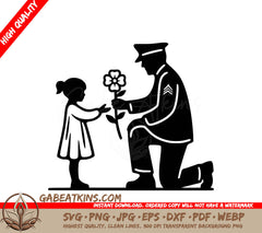  A Man Kneeling Down Giving A Flower To A Little Girl SVG - Grateful Tribute SVG