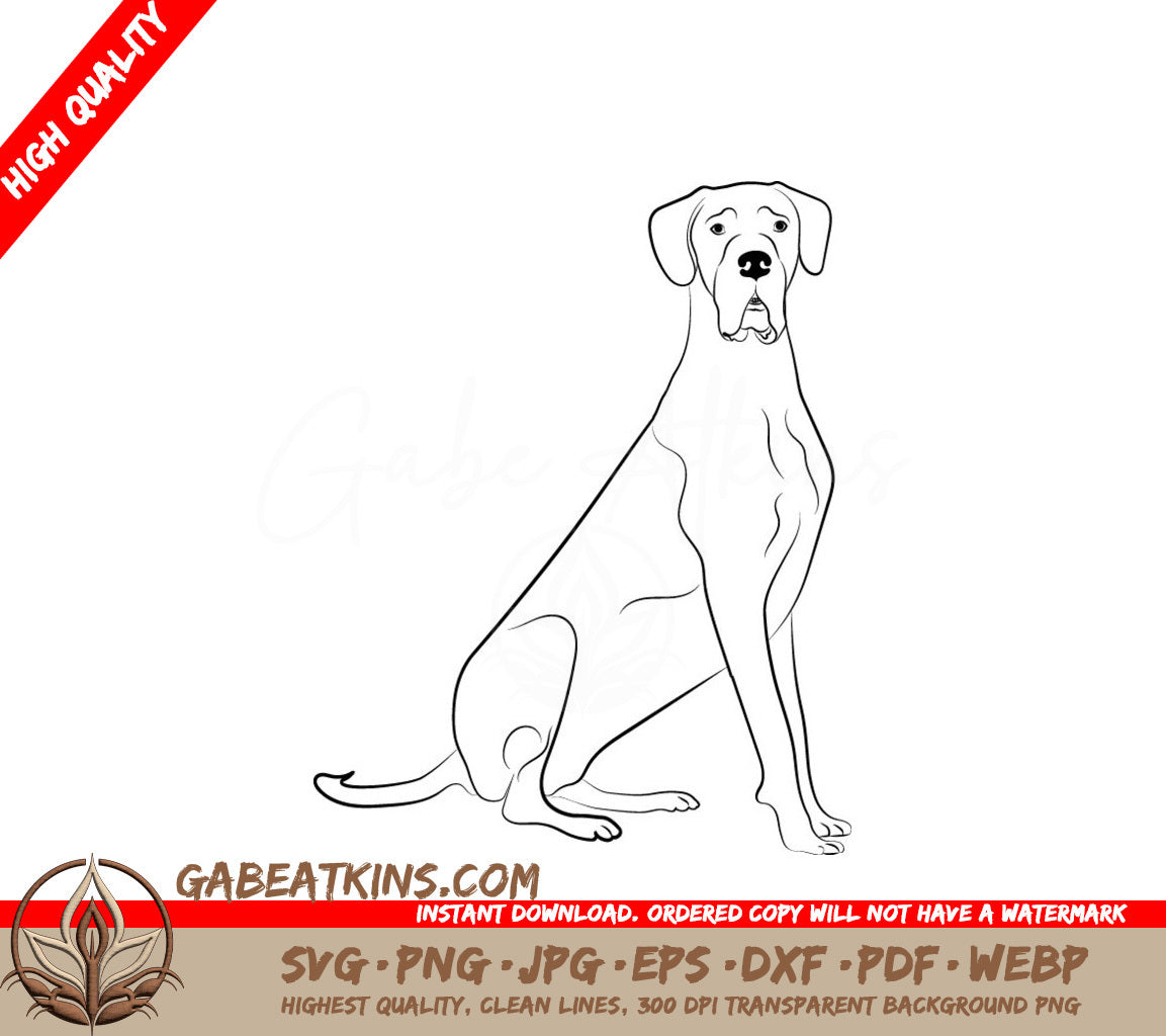 Great Dane Sitting Down SVG -  Drawing SVG