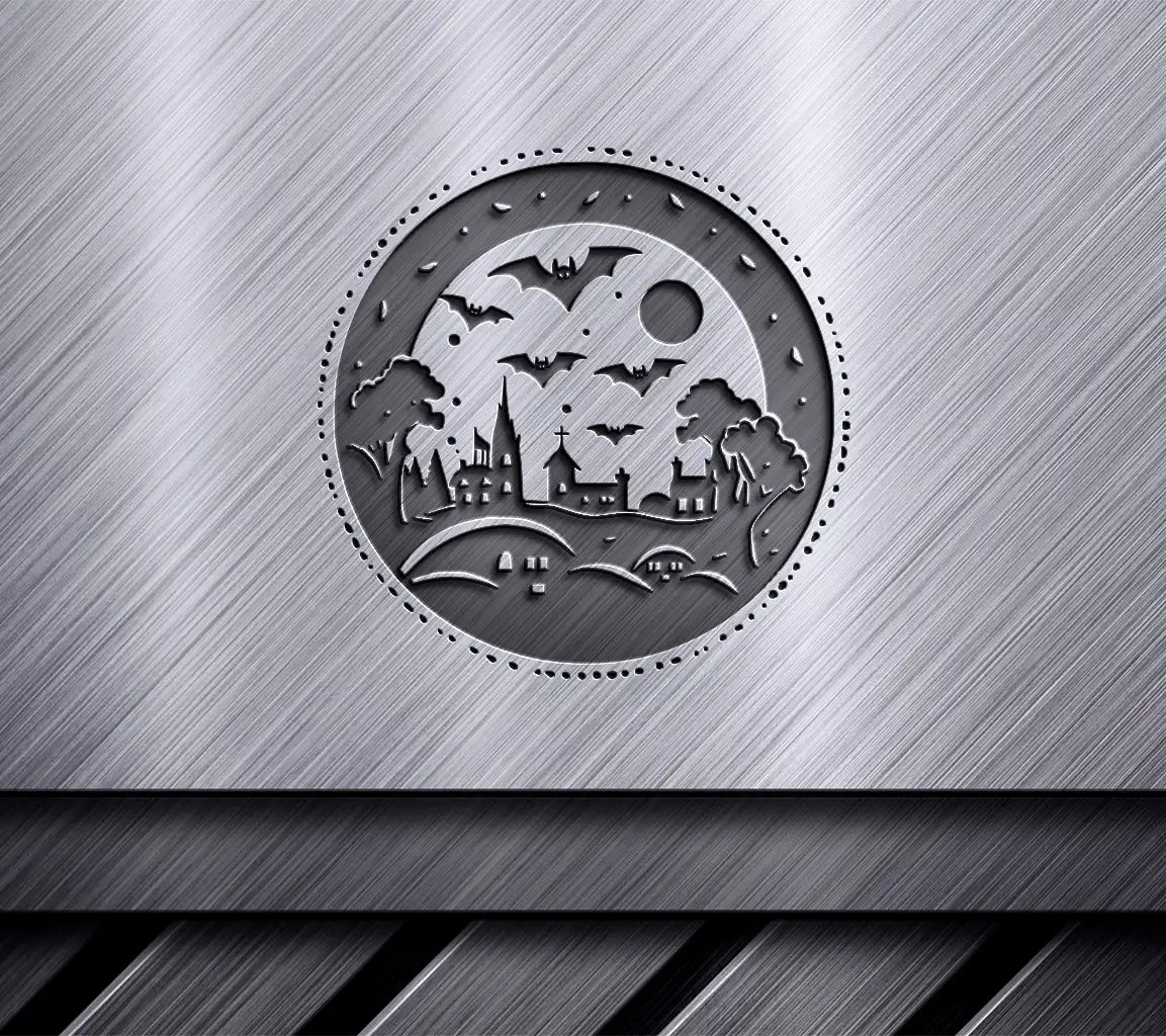  Bats Flying Over Village - Halloween Minimalist SVG Silhouette SVG