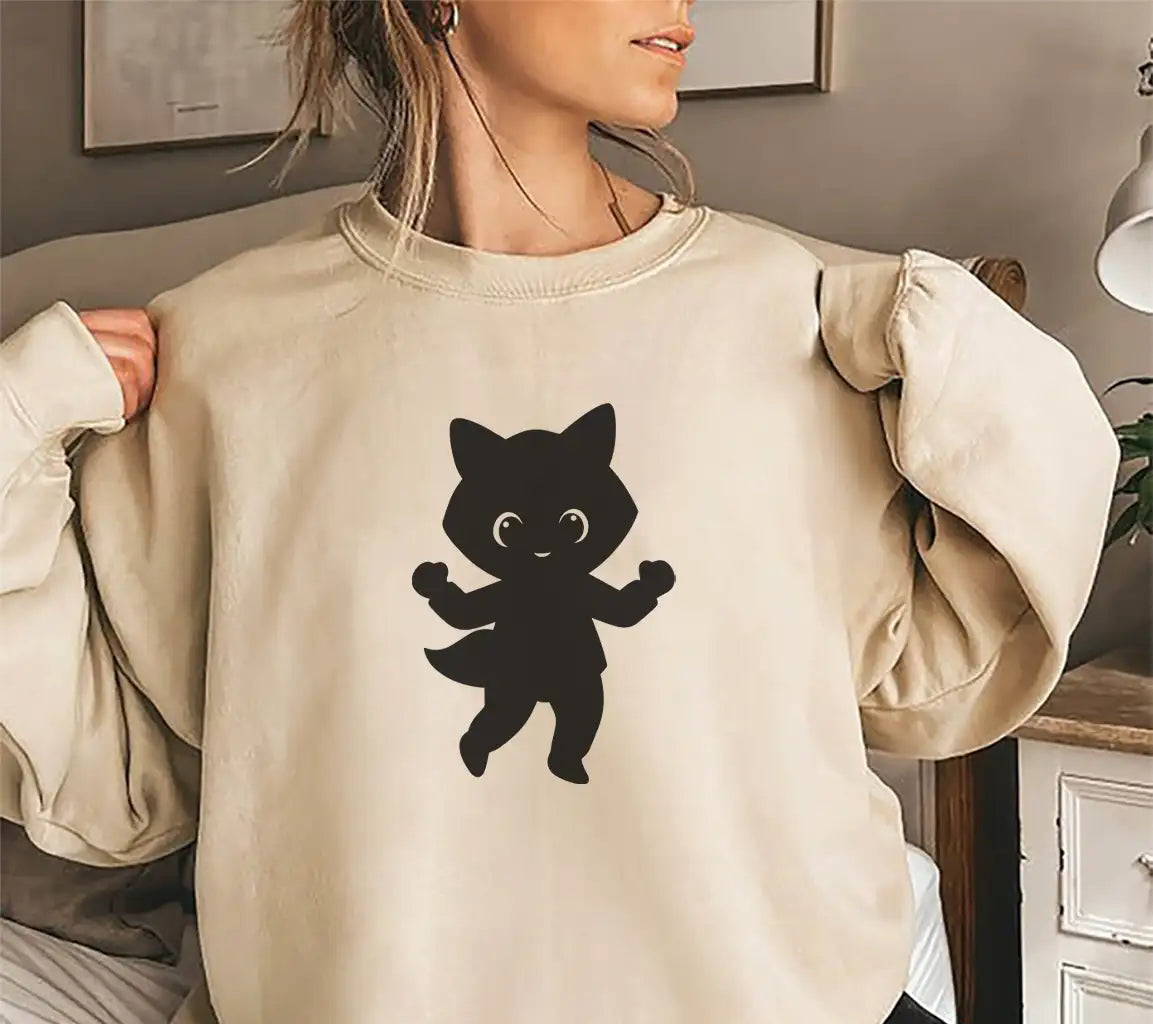 Colorful Halloween Baby Girl Dancing with Black Cat Silhouette SVG SVG
