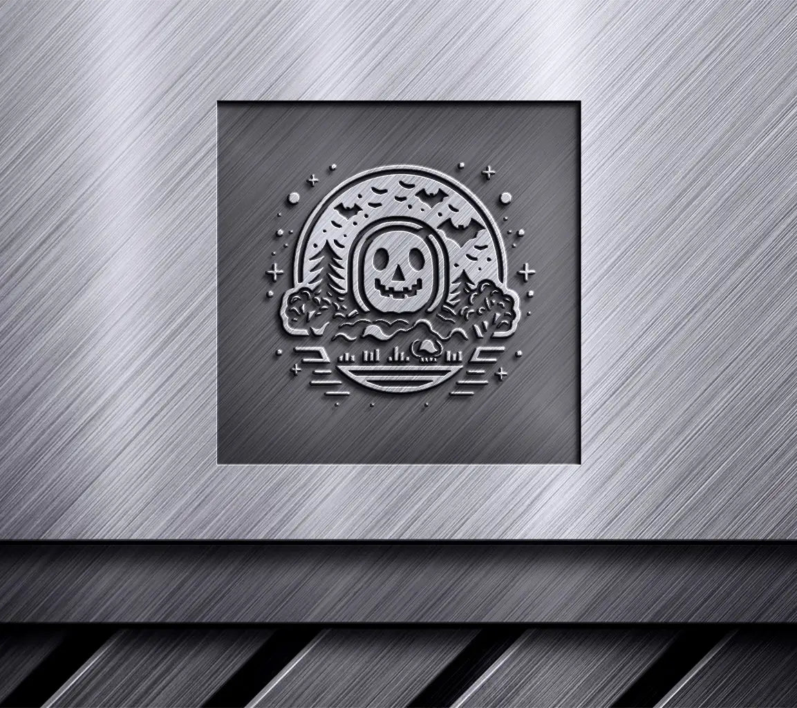 Halloween Skull with Trees and Bats SVG Illustration SVG