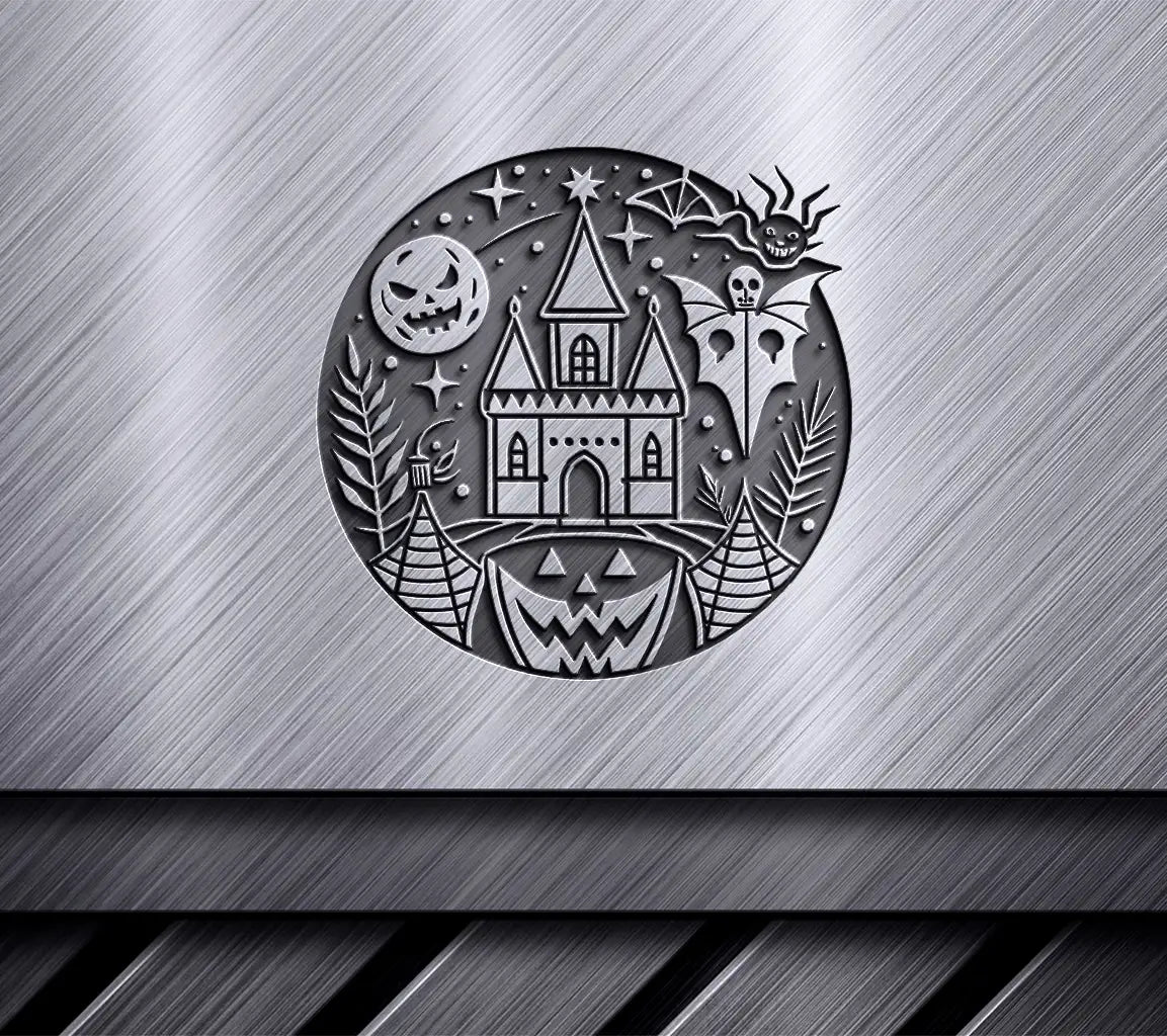 Haunted House Halloween SVG  Spooky Castle with Pumpkins & Bats SVG