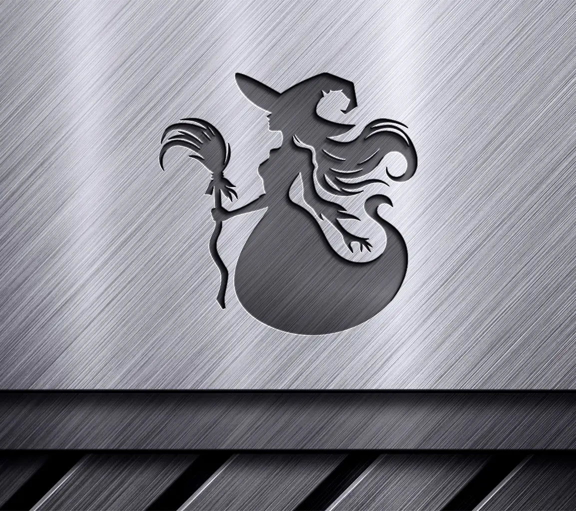 Halloween Witch Silhouette SVG - Long Hair & Broom SVG