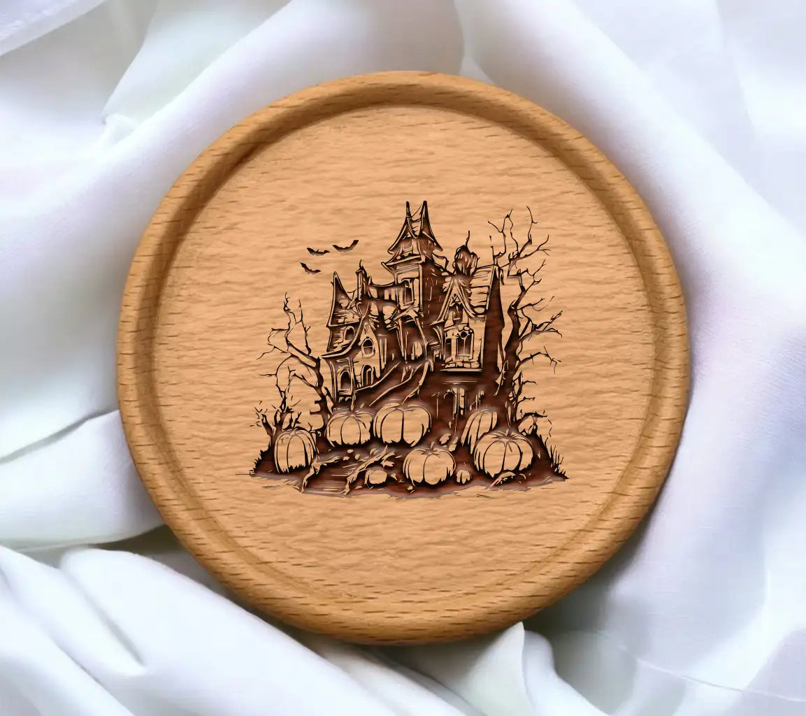 Haunted House & Pumpkins Halloween SVG -  Drawing SVG