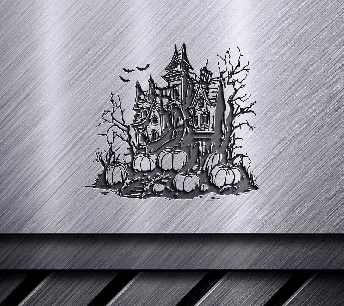 Haunted House & Pumpkins Halloween SVG -  Drawing SVG