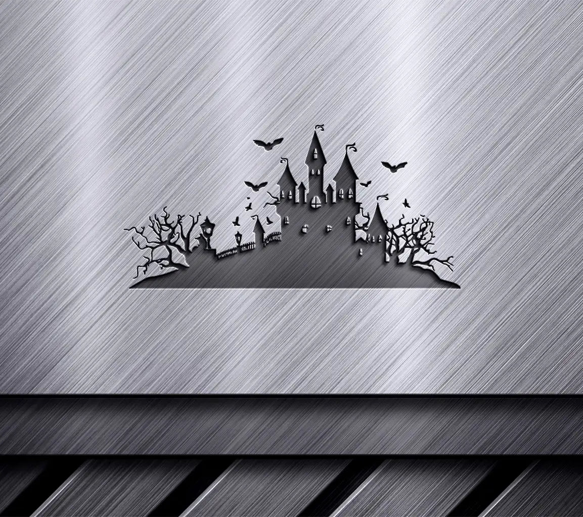 Halloween Haunted Castle Silhouette SVG - Bats, Trees & Day of the Dead SVG