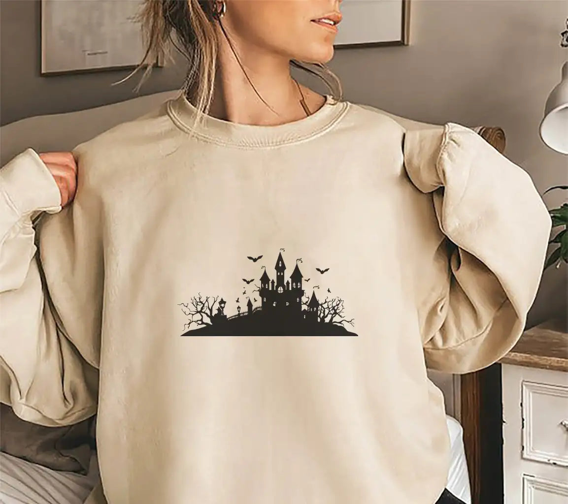 Halloween Haunted Castle Silhouette SVG - Bats, Trees & Day of the Dead SVG