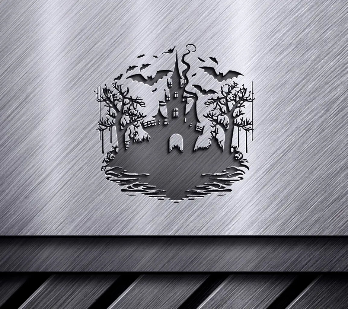Haunted Castle SVG  Halloween Icon with Bats & Trees SVG