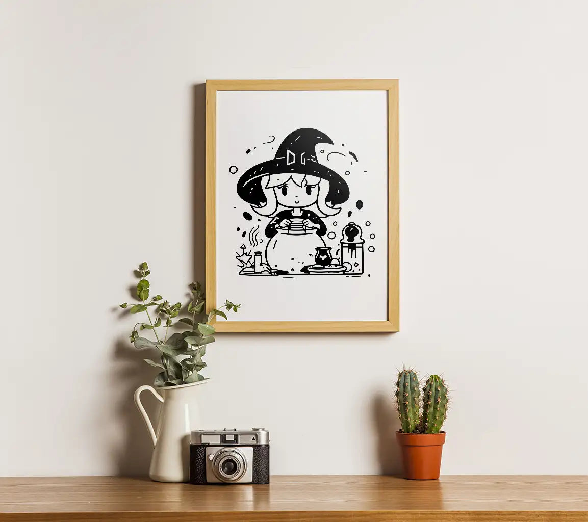 Cute Witch with D Hat SVG - Halloween Vector Illustration SVG