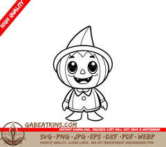 Halloween Witch Pumpkin Coloring Page SVG -  Drawing SVG