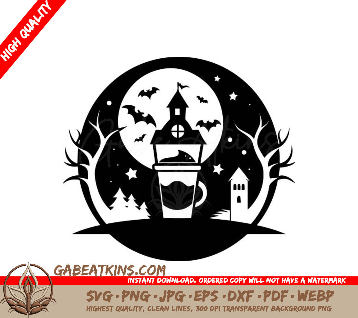 Halloween Coffee House SVG -  Silhouette Design Design SVG