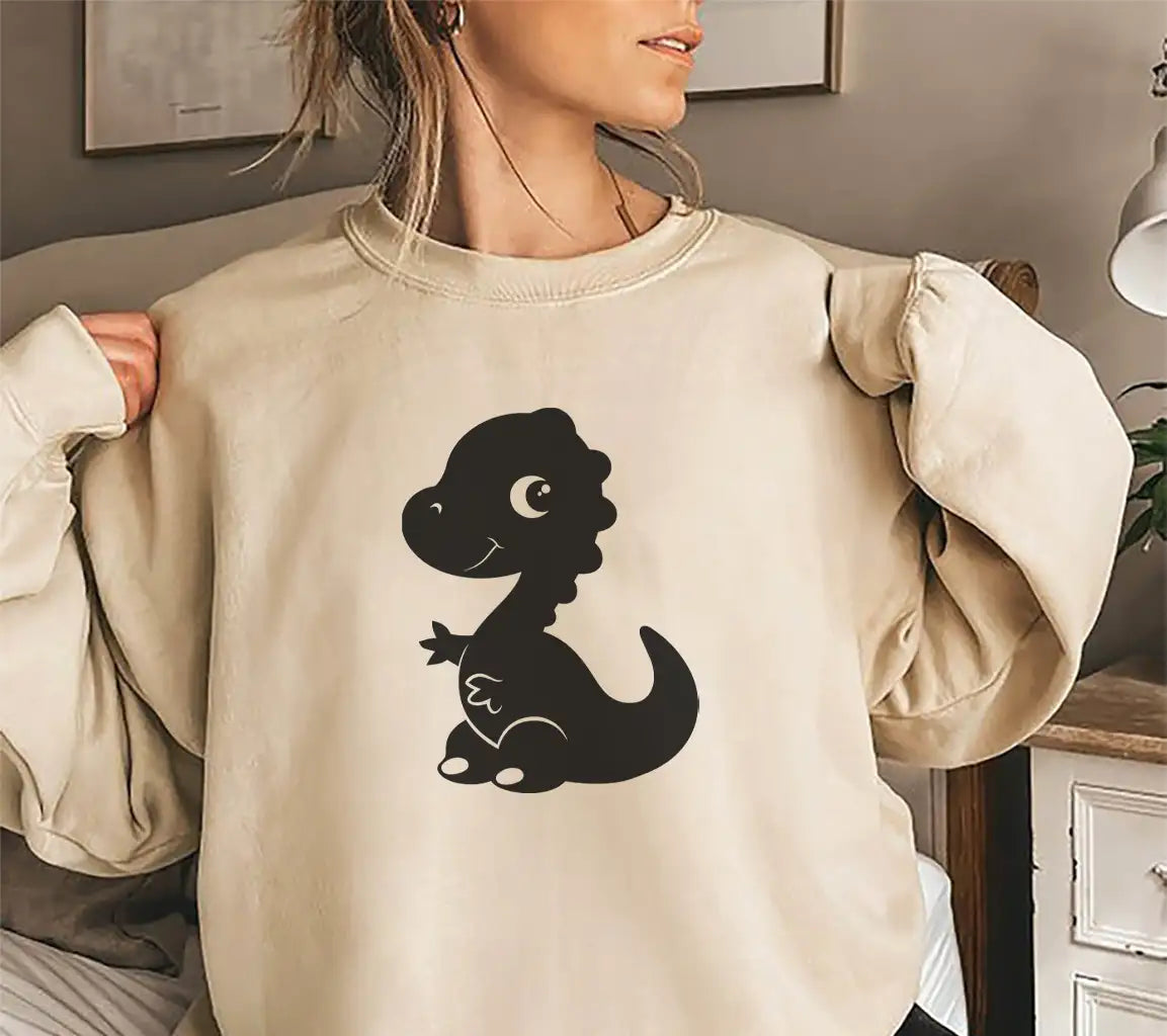Cute Baby Dinosaur Silhouette SVG with Heart - Hand Drawn SVG