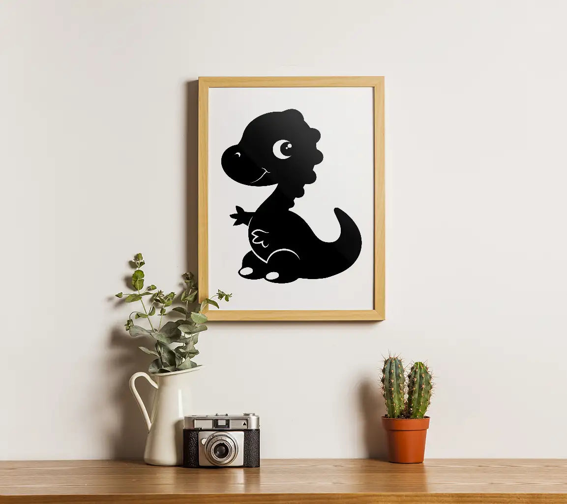 Cute Baby Dinosaur Silhouette SVG with Heart - Hand Drawn SVG