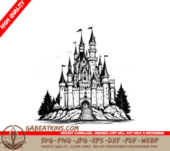 Hand-Drawn  Castle SVG - Fantasy Line Art Illustration SVG