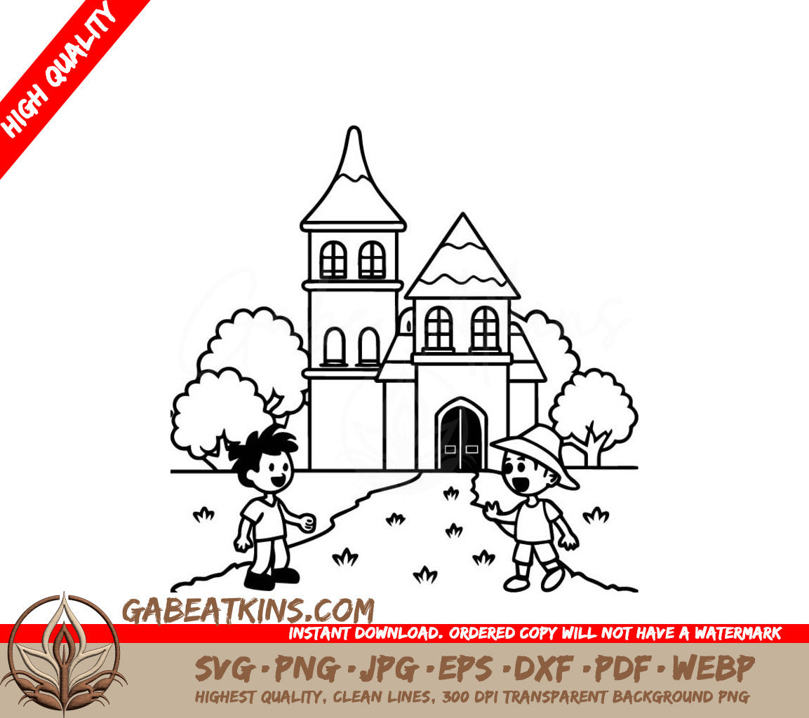  Castle Kids SVG - Hand Drawn Cartoon Illustration SVG
