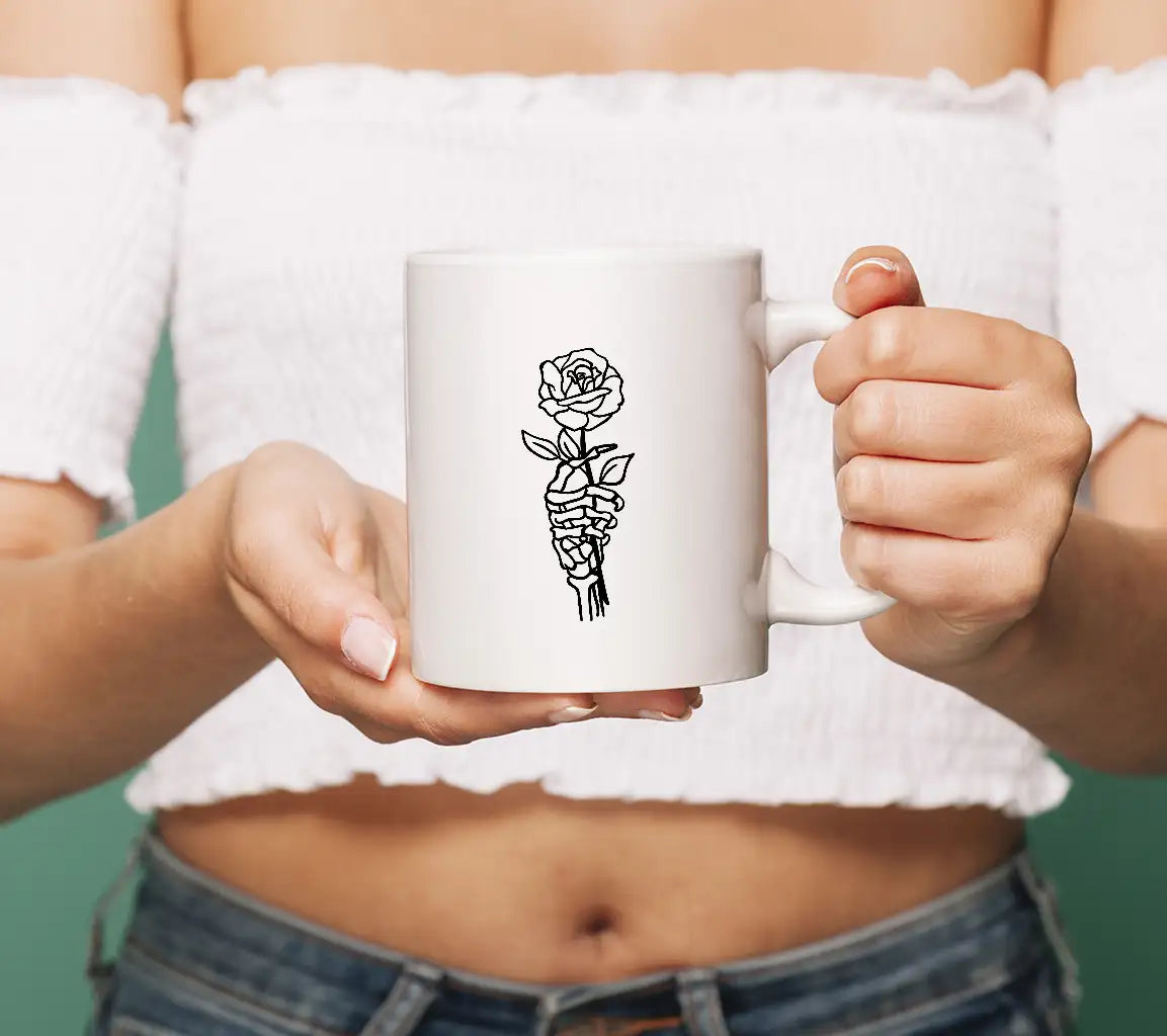 Skeleton Hand Holding a Rose SVG -  Drawing SVG